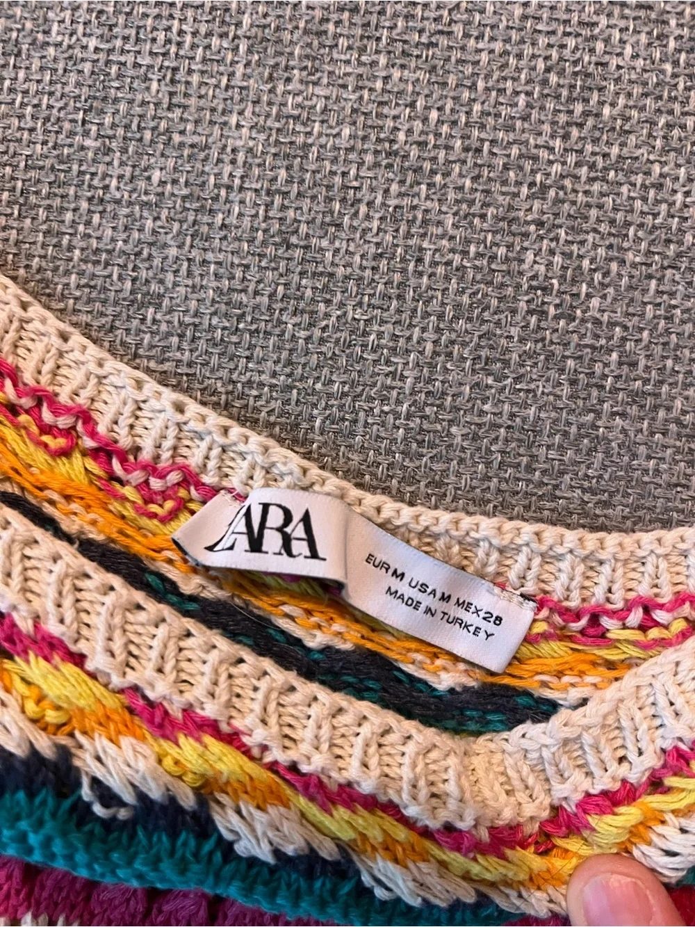 Zara Cream Crochet Crop Top with Multicolor Stripes